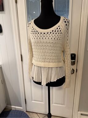 Anthropologie Open-Knit Cream Layered Sweater